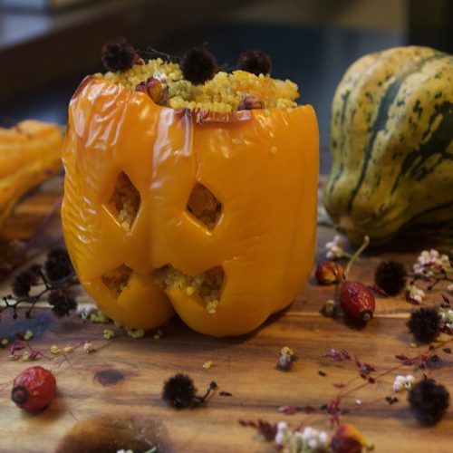 Jack O'Lantern stuffed peppers